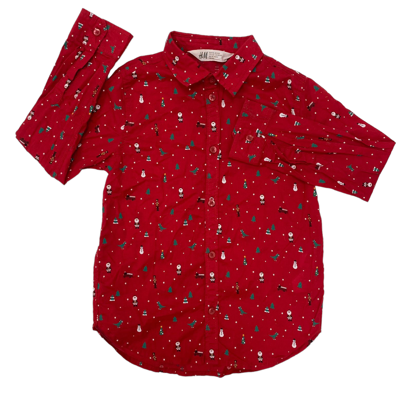 Camisa manga larga roja con estrellitas arboles de navida y Santa