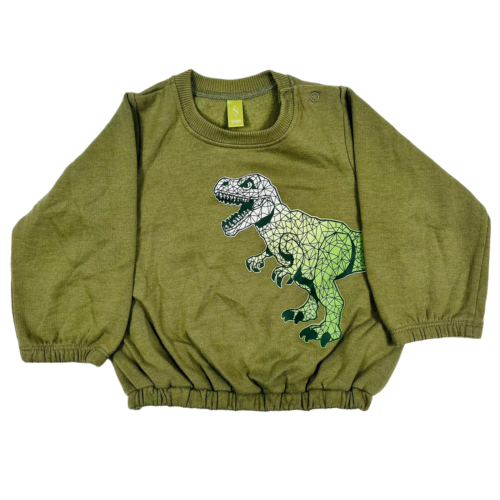Poleron verde ajustable con puños y diseño de dinosaurio