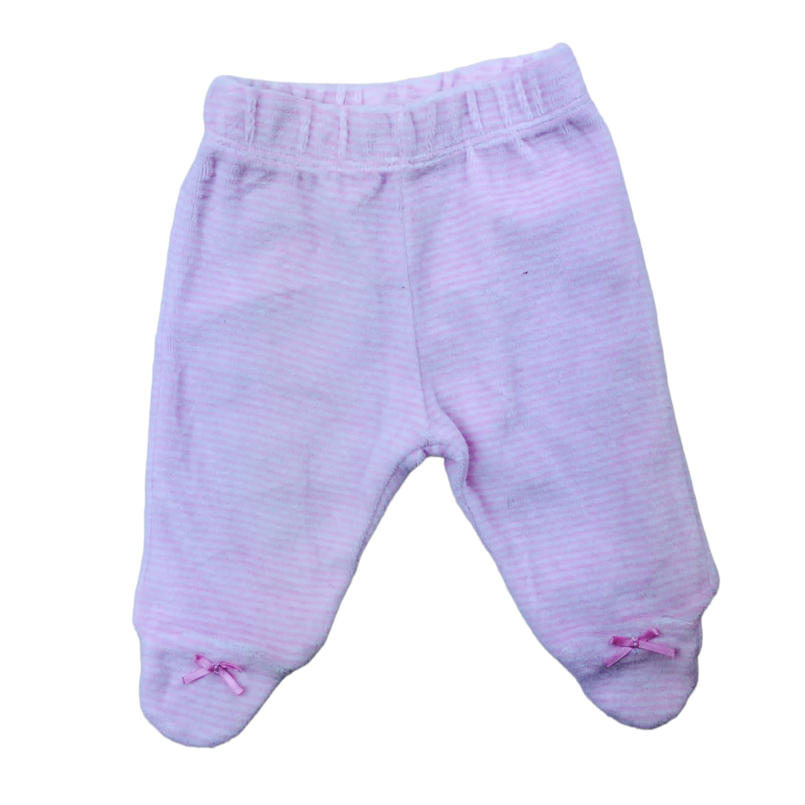 Panty de plush blanca con rayas rosadas y lazo