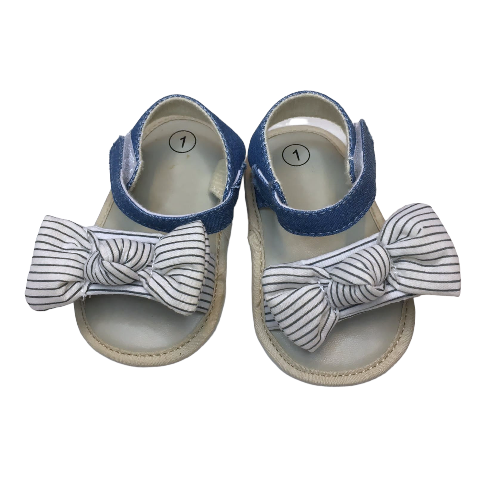 Sandalias azul y blanco con lazo y velcro