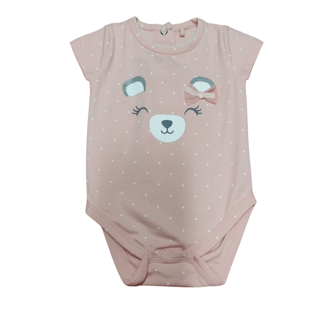 Body manga corta rosado diseño osito