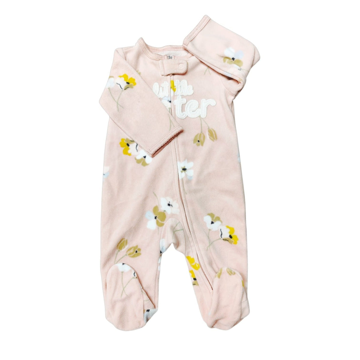 Osito Carter's de polar rosado con flores "Little Sister"