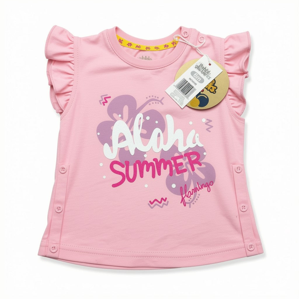Polera Bubble Gummers con etiqueta rosada "Aloha Summer"