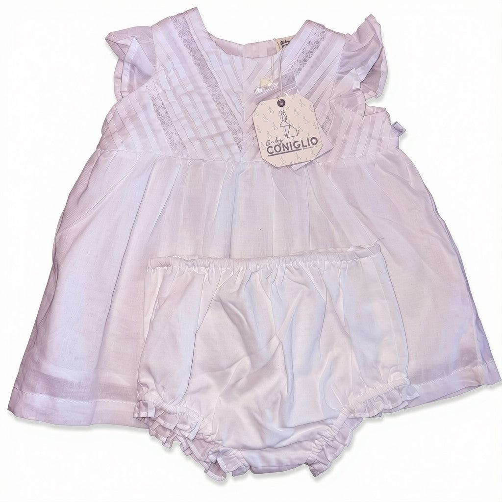Vestido Coniglio con etiqueta  blanco con encaje y cubrepañal