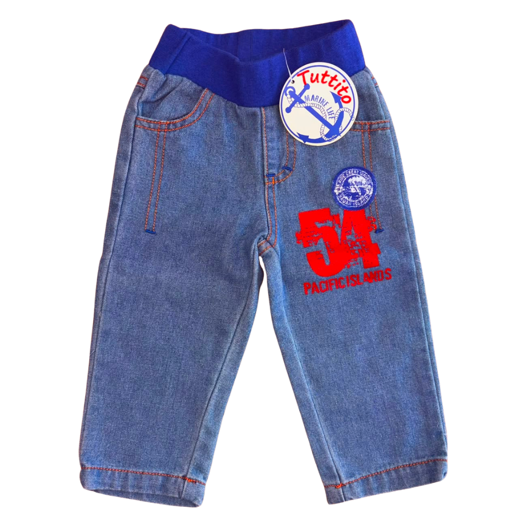 Pantalon etiqueta azul cielo de mezclilla