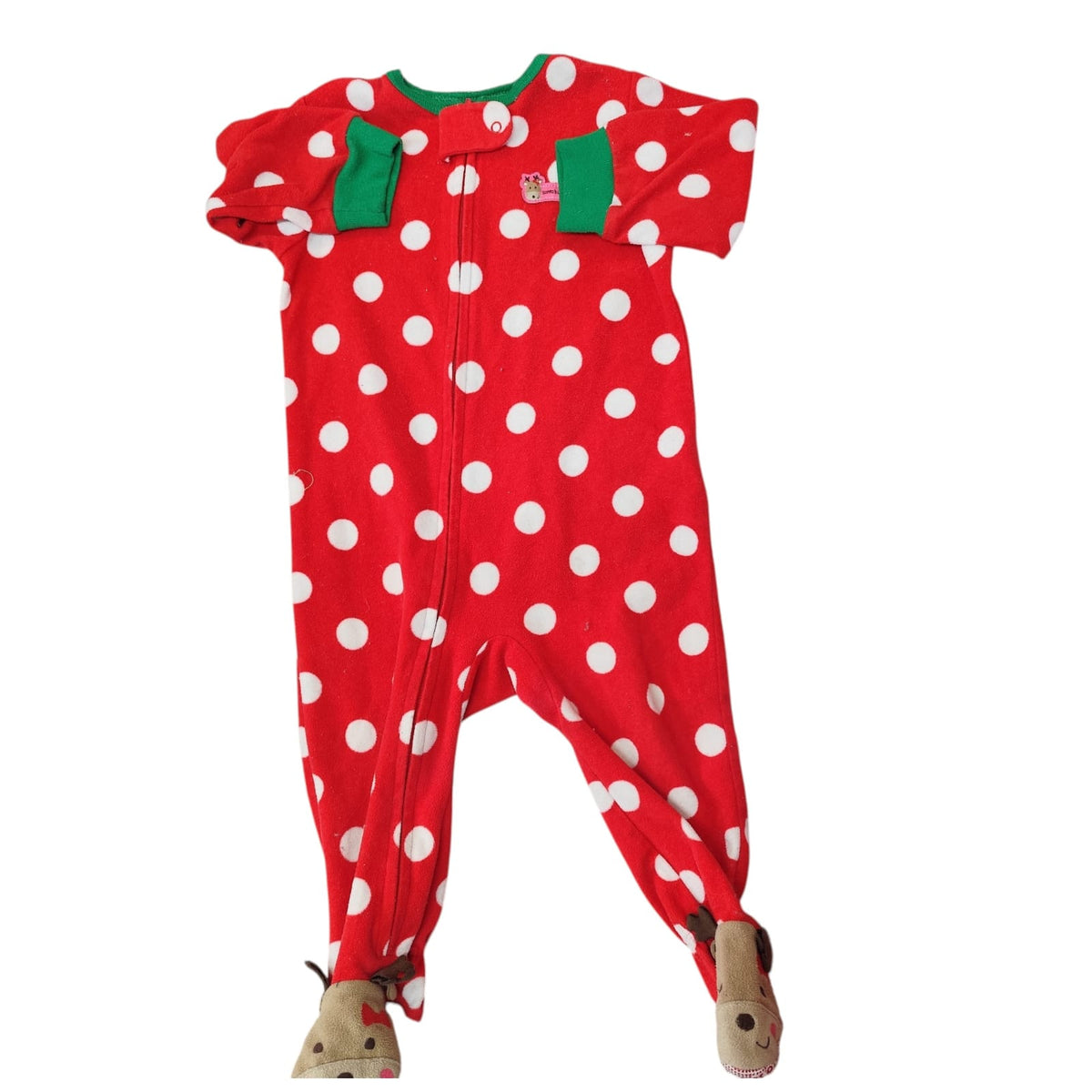 Osito Carter's Navidad de polar rojo con lunares blancos con diseño reno