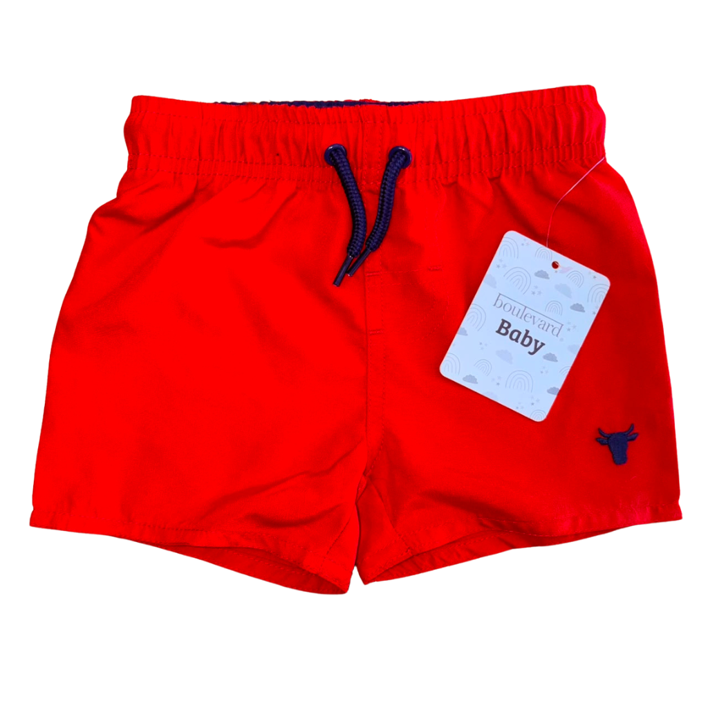 Short etiqueta rojo con bordado de toro mini