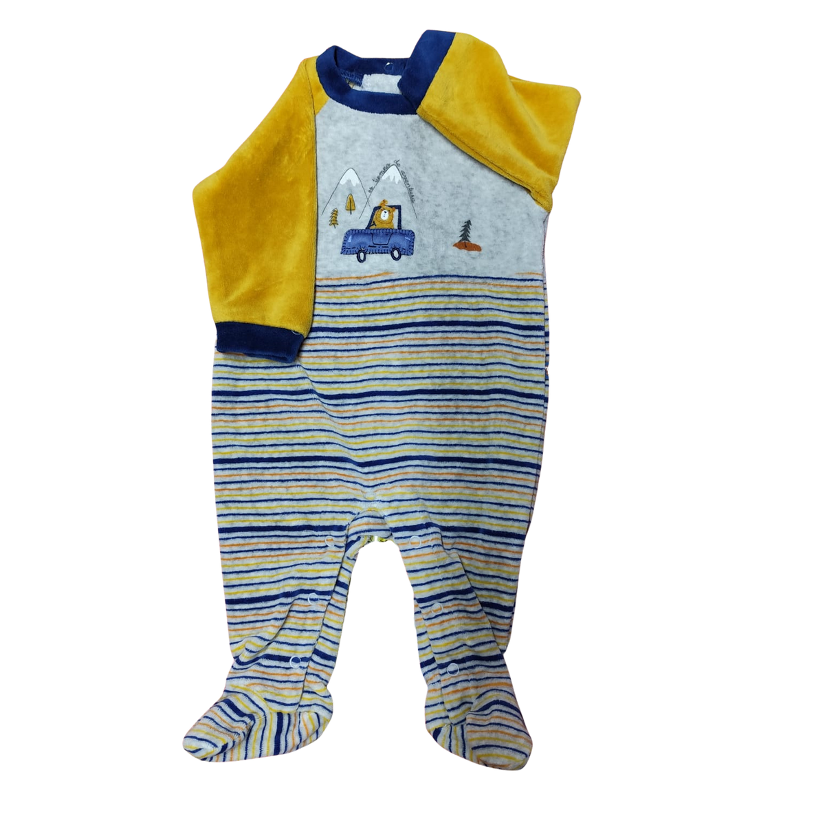Osito de plush gris con rayas diseño carrito