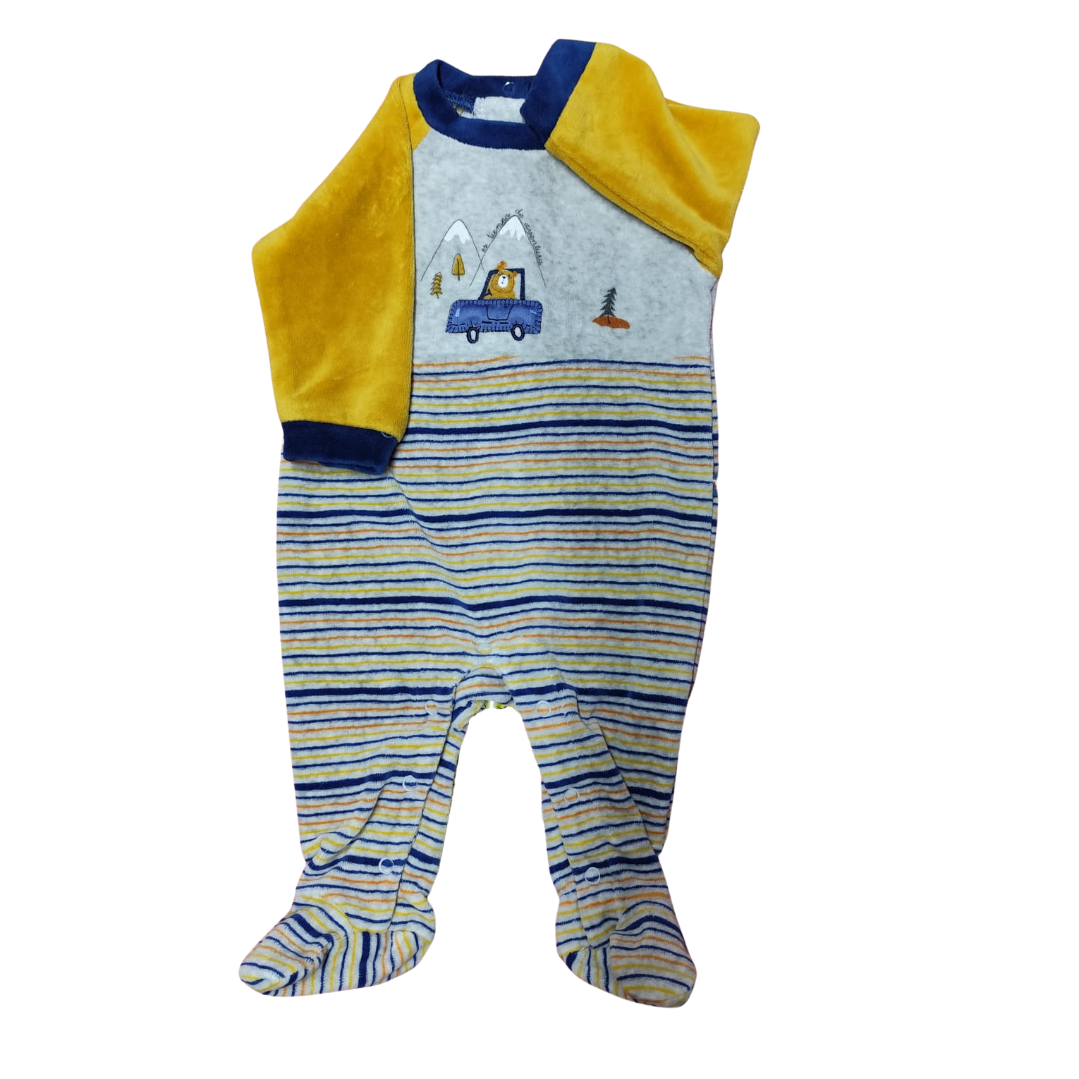Osito de plush gris con rayas diseño carrito