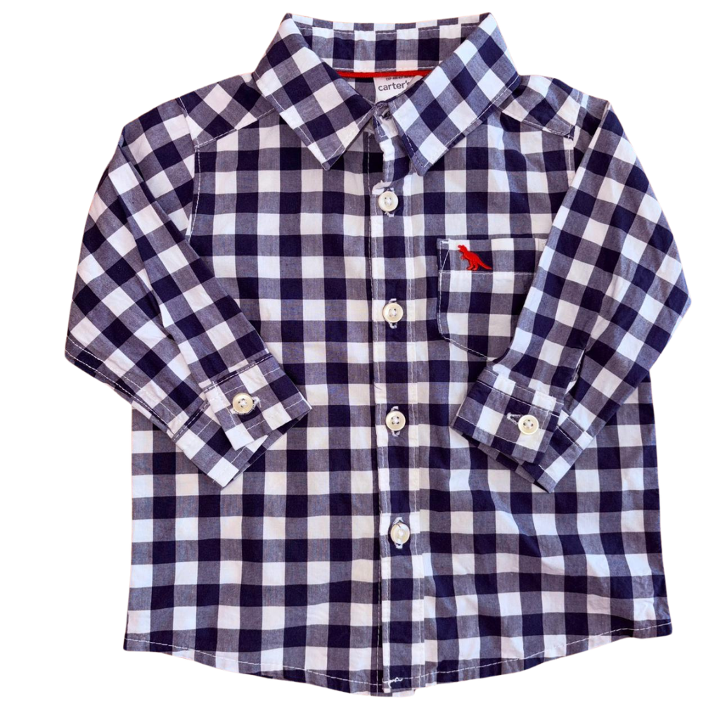 Camisa  Carter's manga larga de cuadros azul marino  y blanco