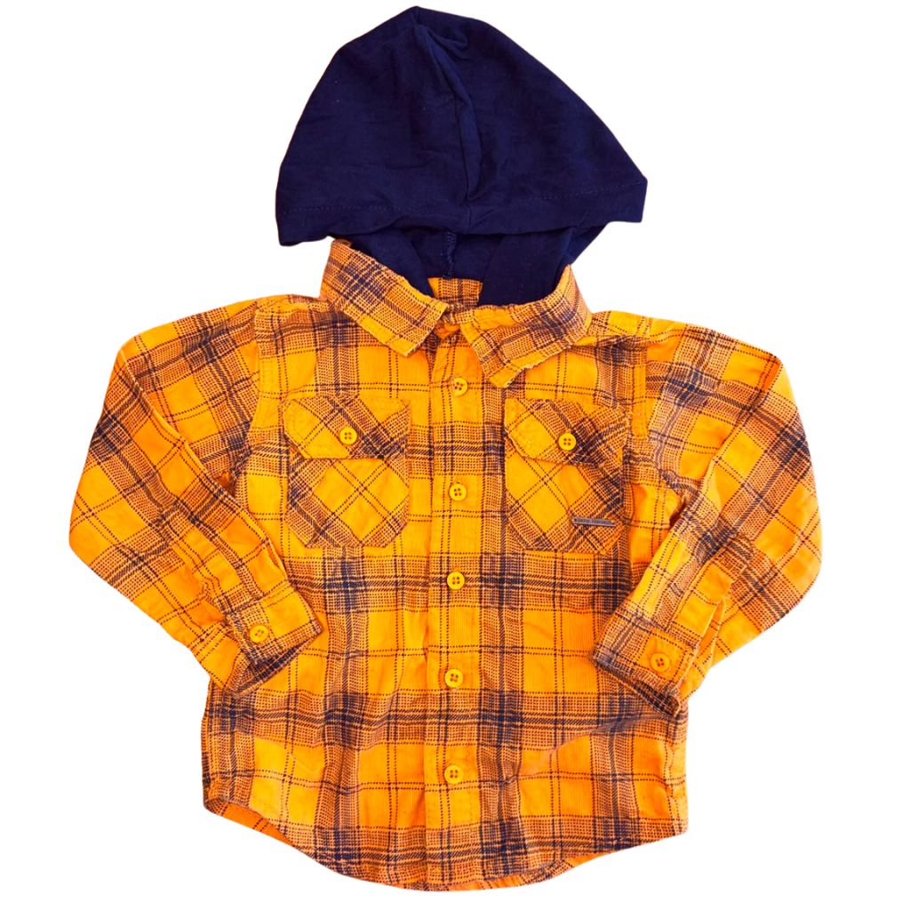Camisa de cuadros amarillo mostaza con capucha