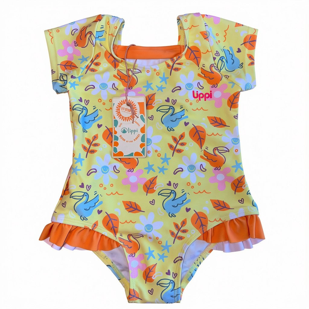 Traje de Baño Lippi con etiqueta amarillo manga corta con diseño de pelícanos
