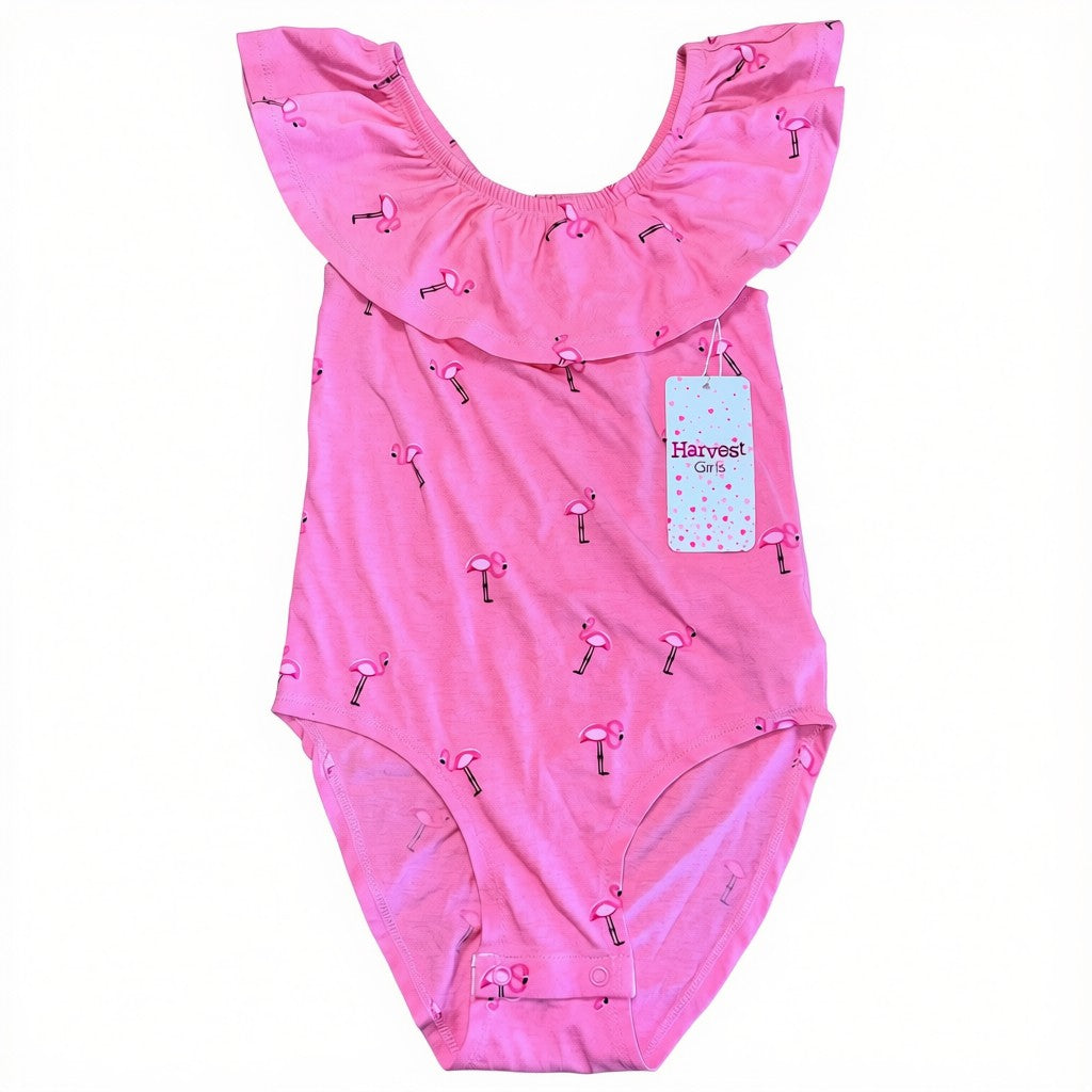 Body rosado de etiqueta con diseño de flamenco