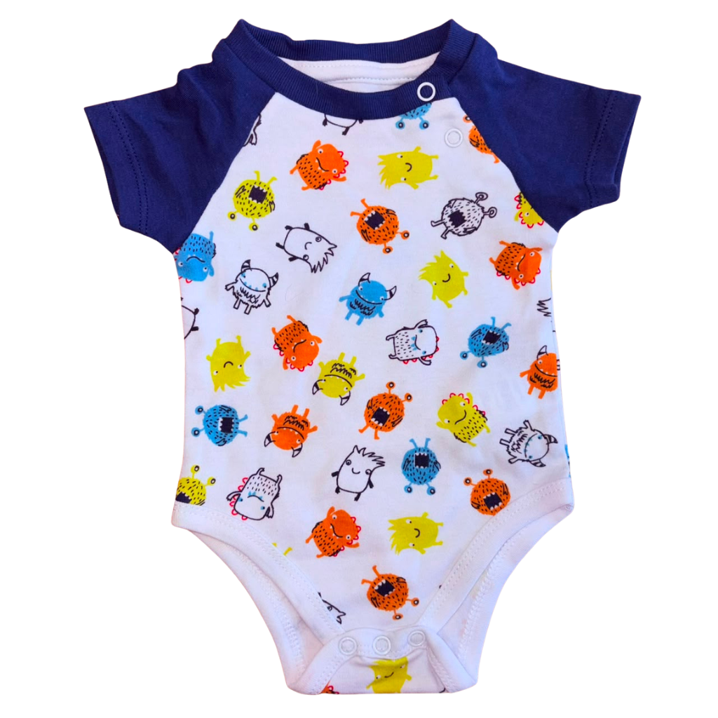 Body manga corta blanco con azul diseño de monstruos