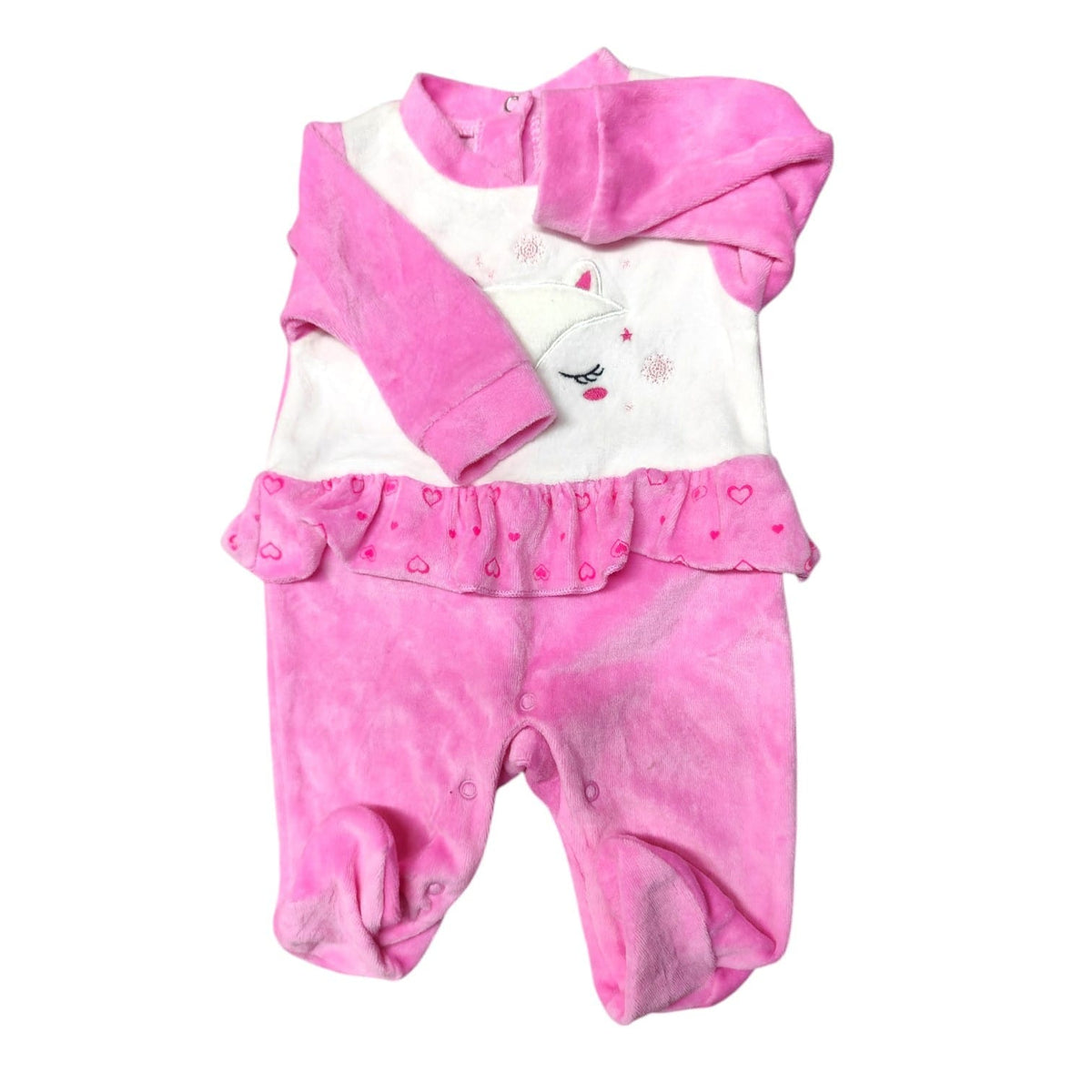 Osito de plush rosado con blanco y lazo