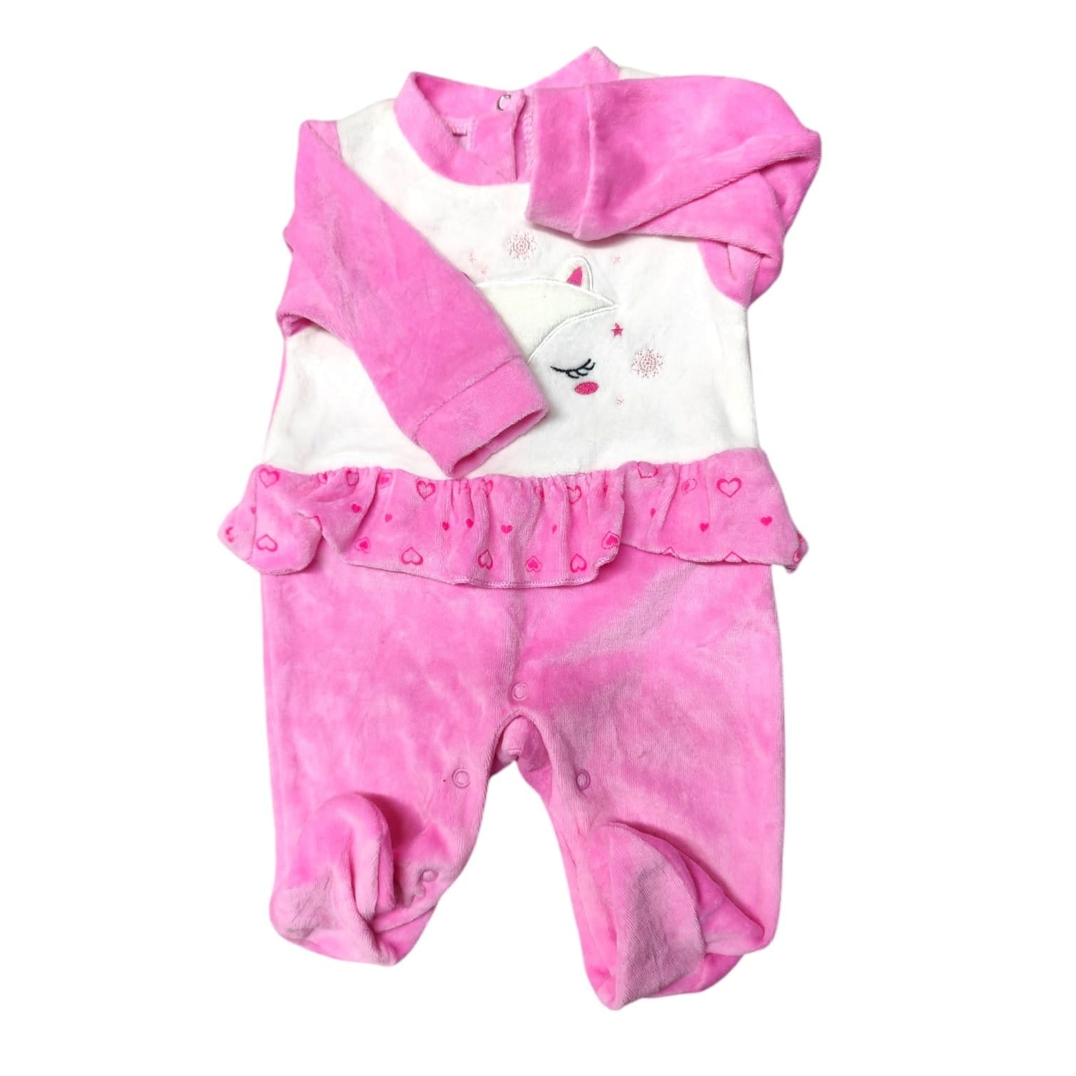 Osito de plush rosado con blanco y lazo