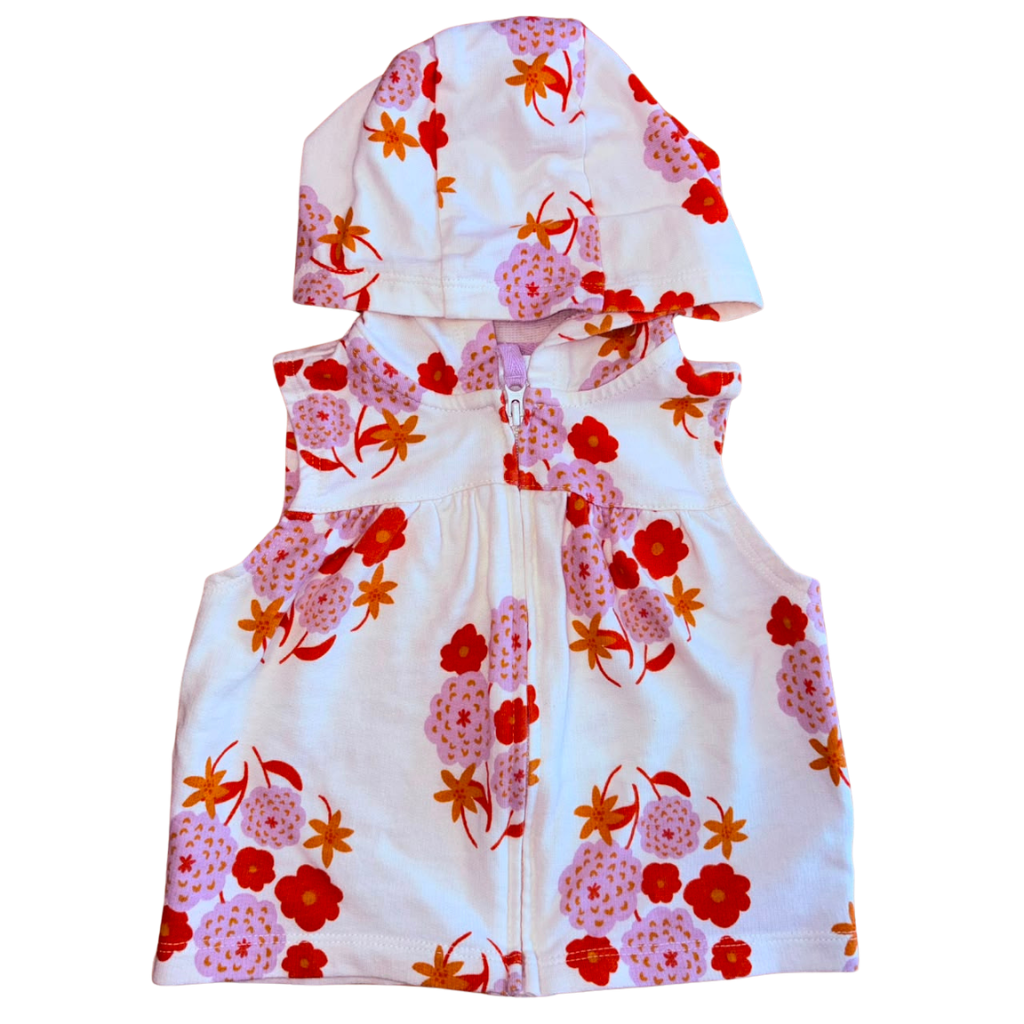 Chaleco Carter´s con capucha blanco de flores naanjas