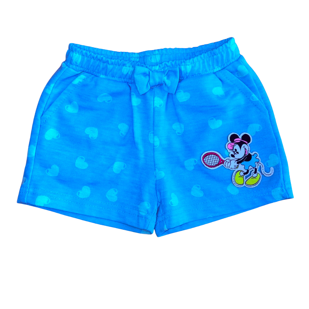Short celeste con estampado de corazones y parche de minnie mouse