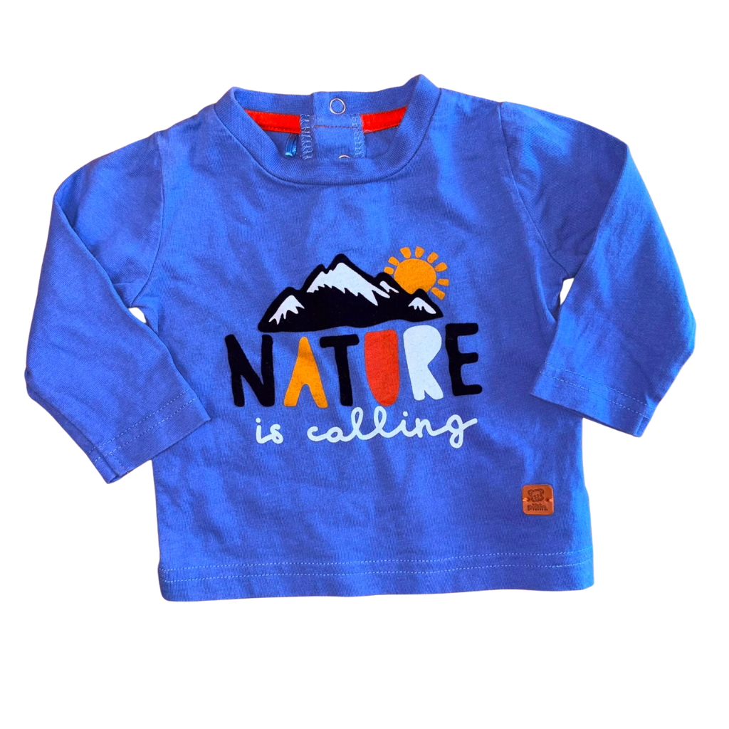 Polera manga larga azul "Nature is calling"