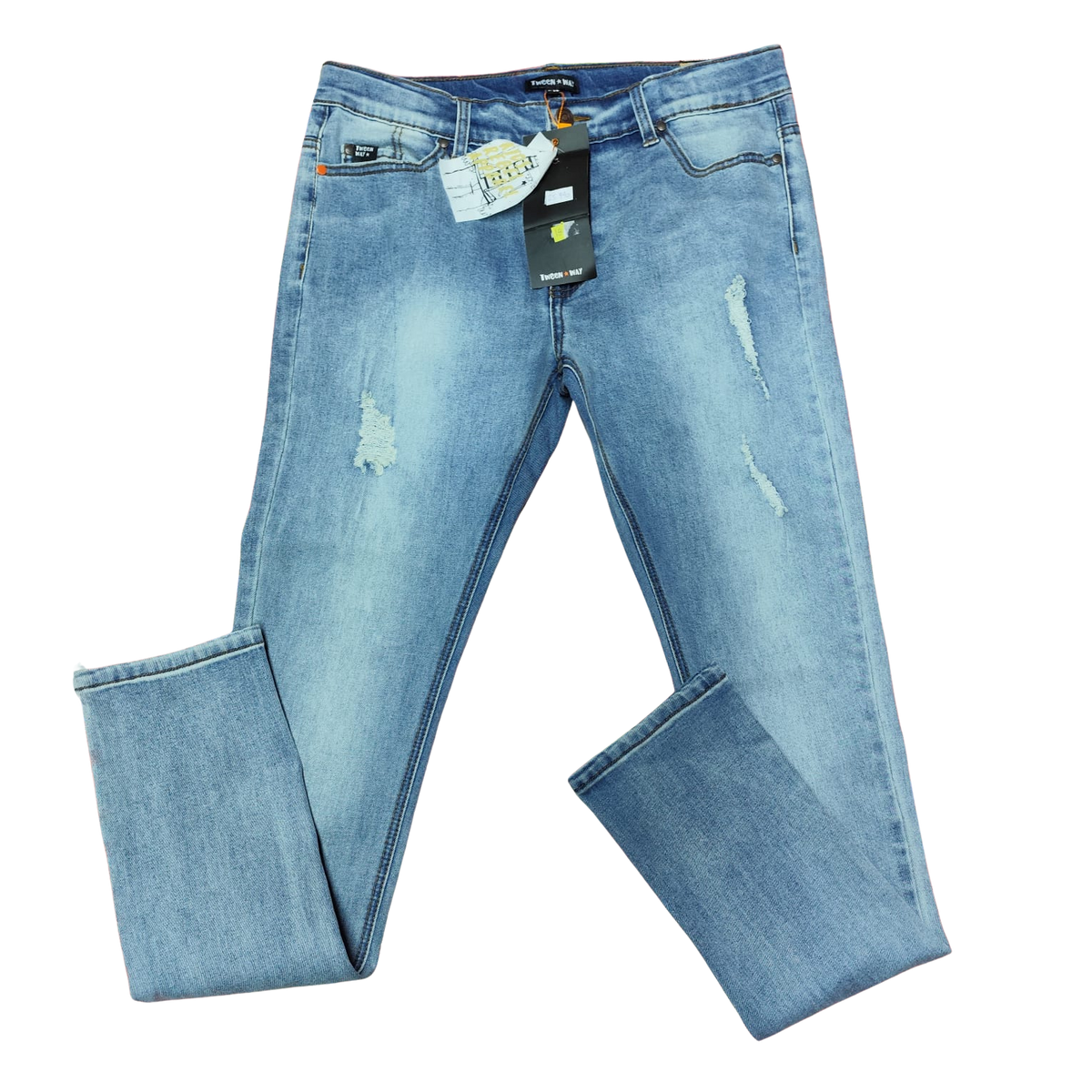 Pantalon con etiqueta de mezclilla rasgado