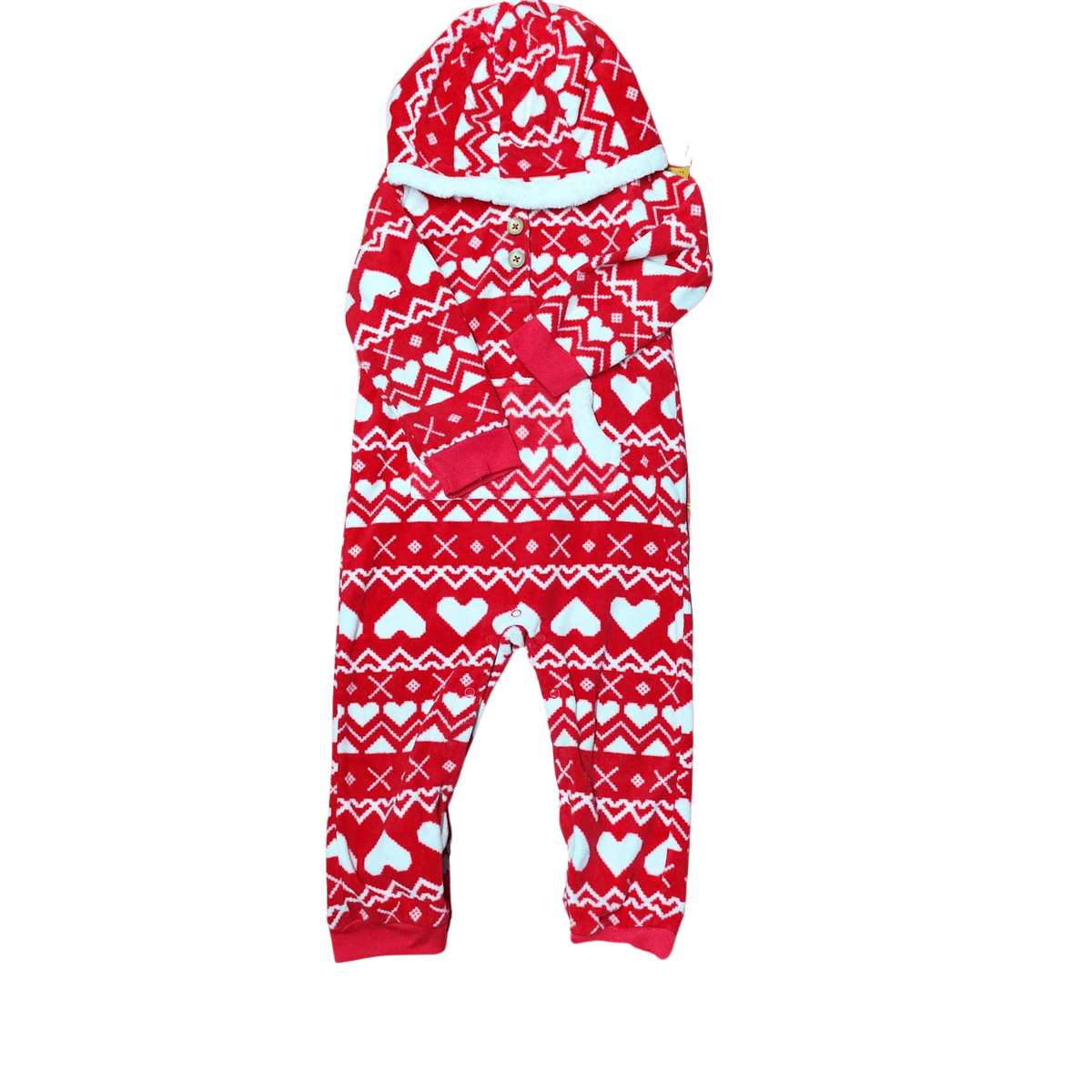 Osito Carter's Navidad de polar rojo con corazones blancos