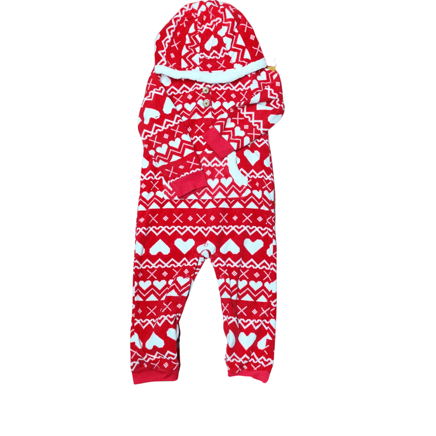 Osito Carter's Navidad de polar rojo con corazones blancos