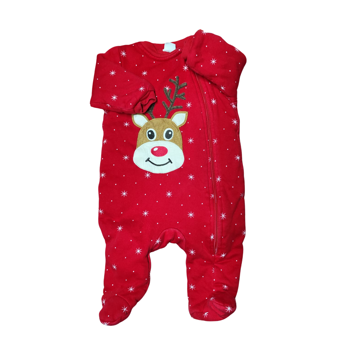 Cubreropa Navidad rojo con puntitos blancos diseño reno