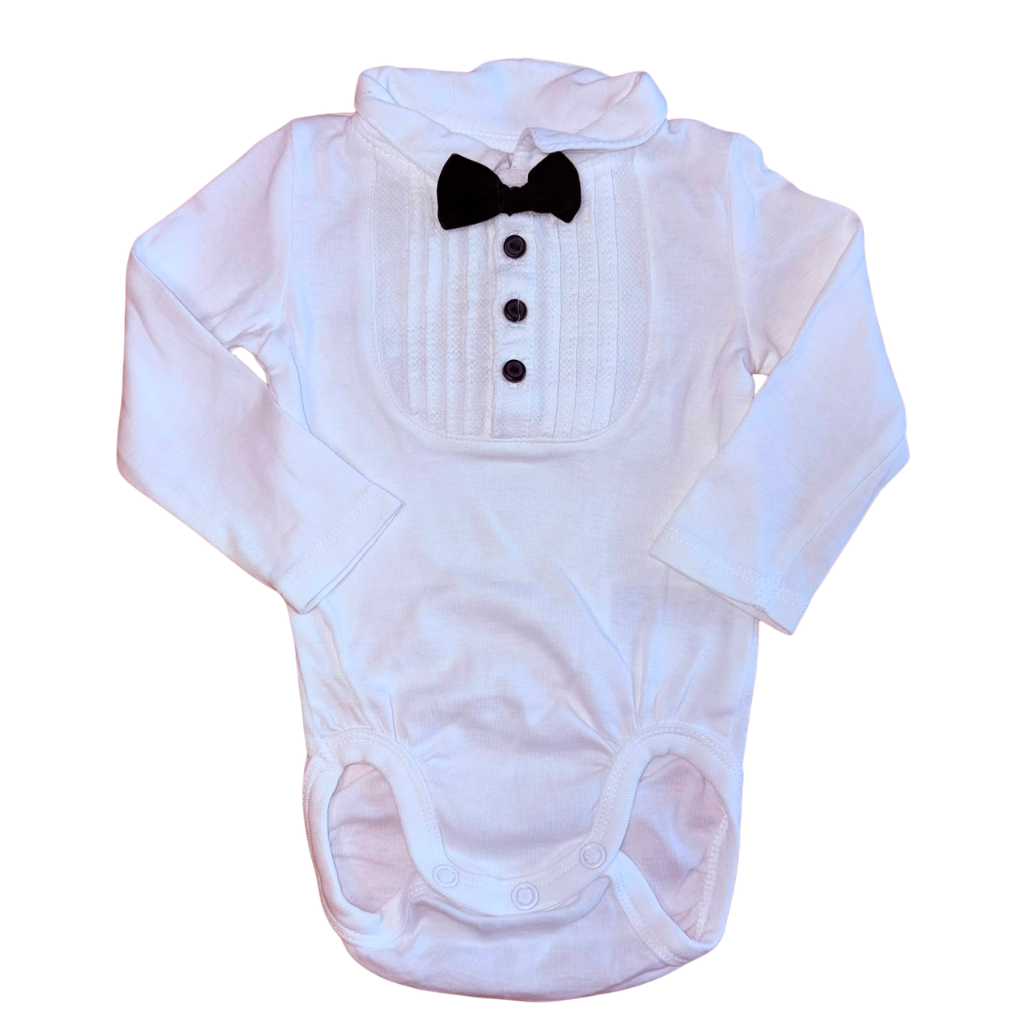 Body manga larga  blanco tipo esmoquin con lazo