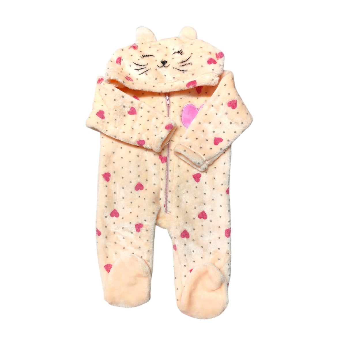 Osito de plush damasco con corazones y puntitos