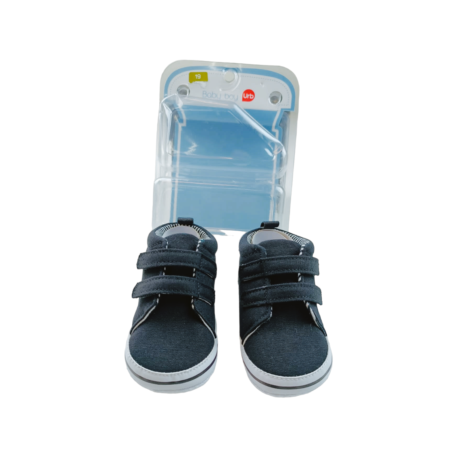 Zapatitos azules con velcro en su caja
