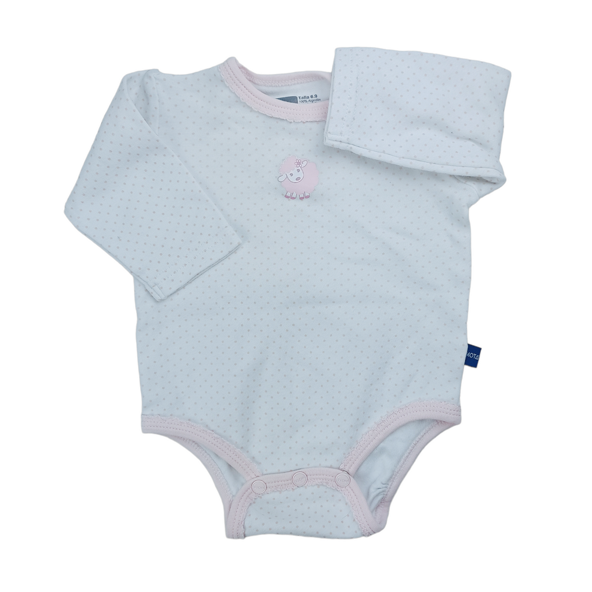 Body manga larga blanco con puntitos rosados