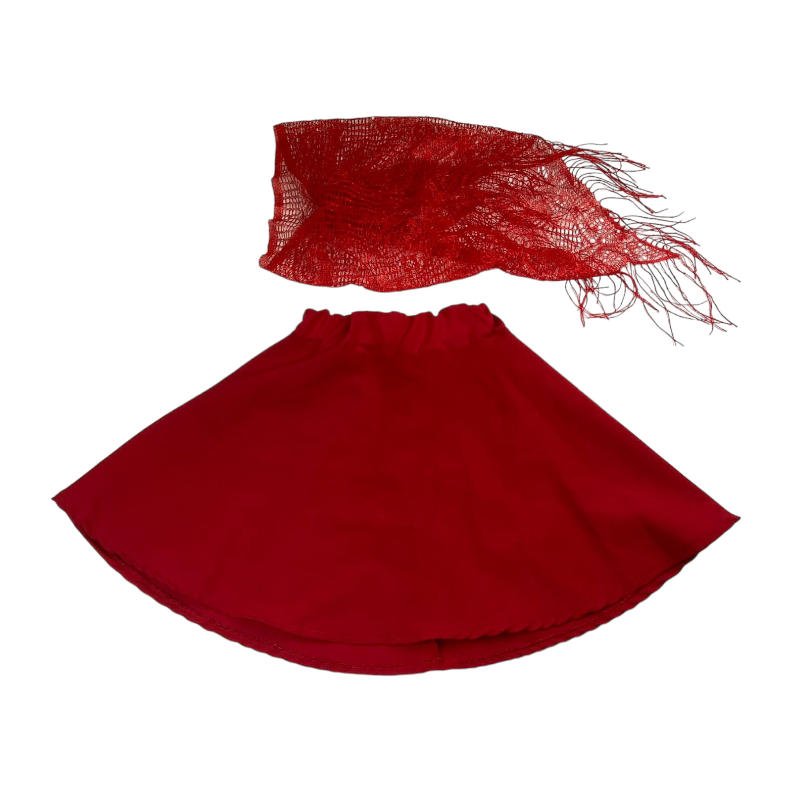 Falda roja y pañuelo para la cabeza
