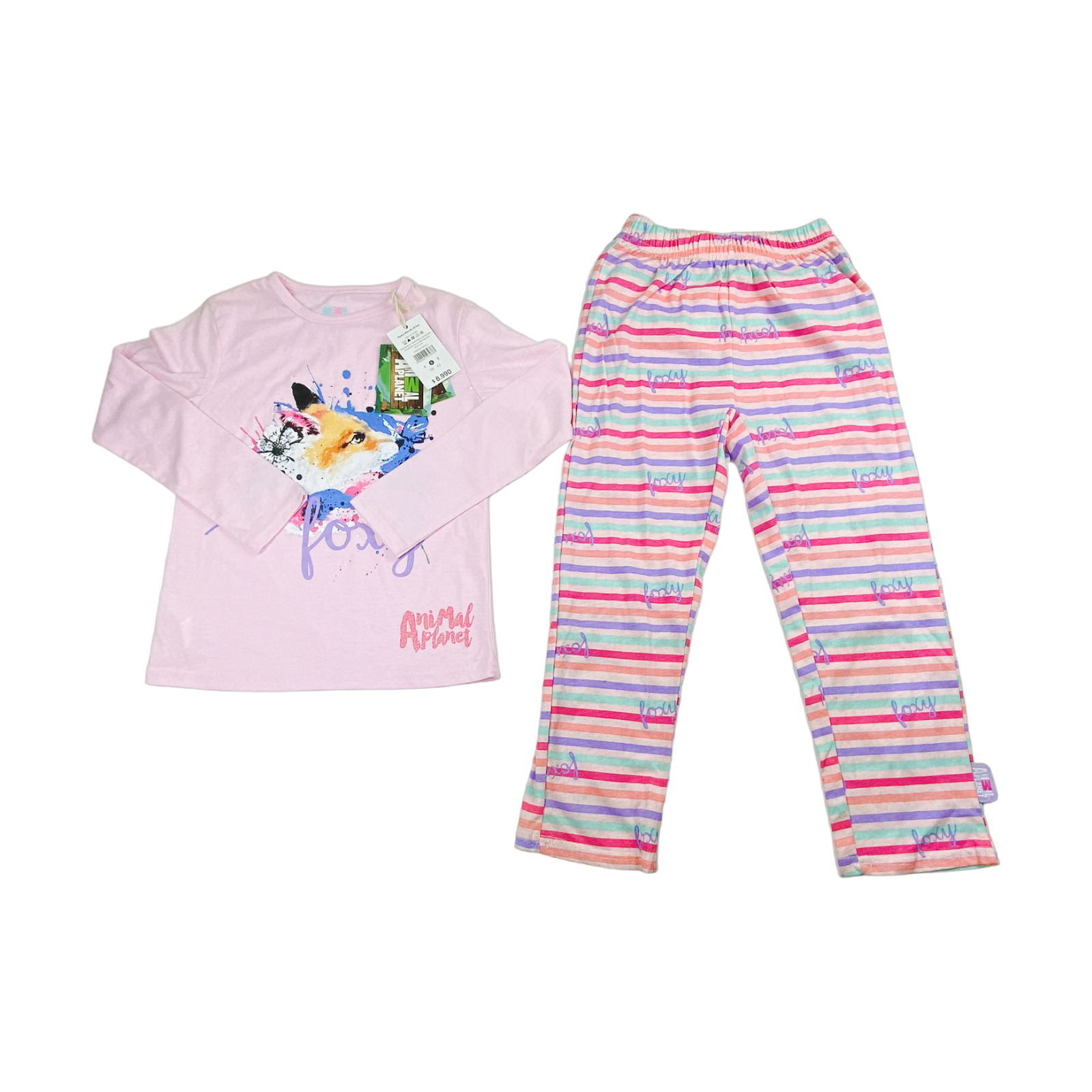 Pijama Polera y calza rosada con rayas"Jirafa" Nueva con etiqueta