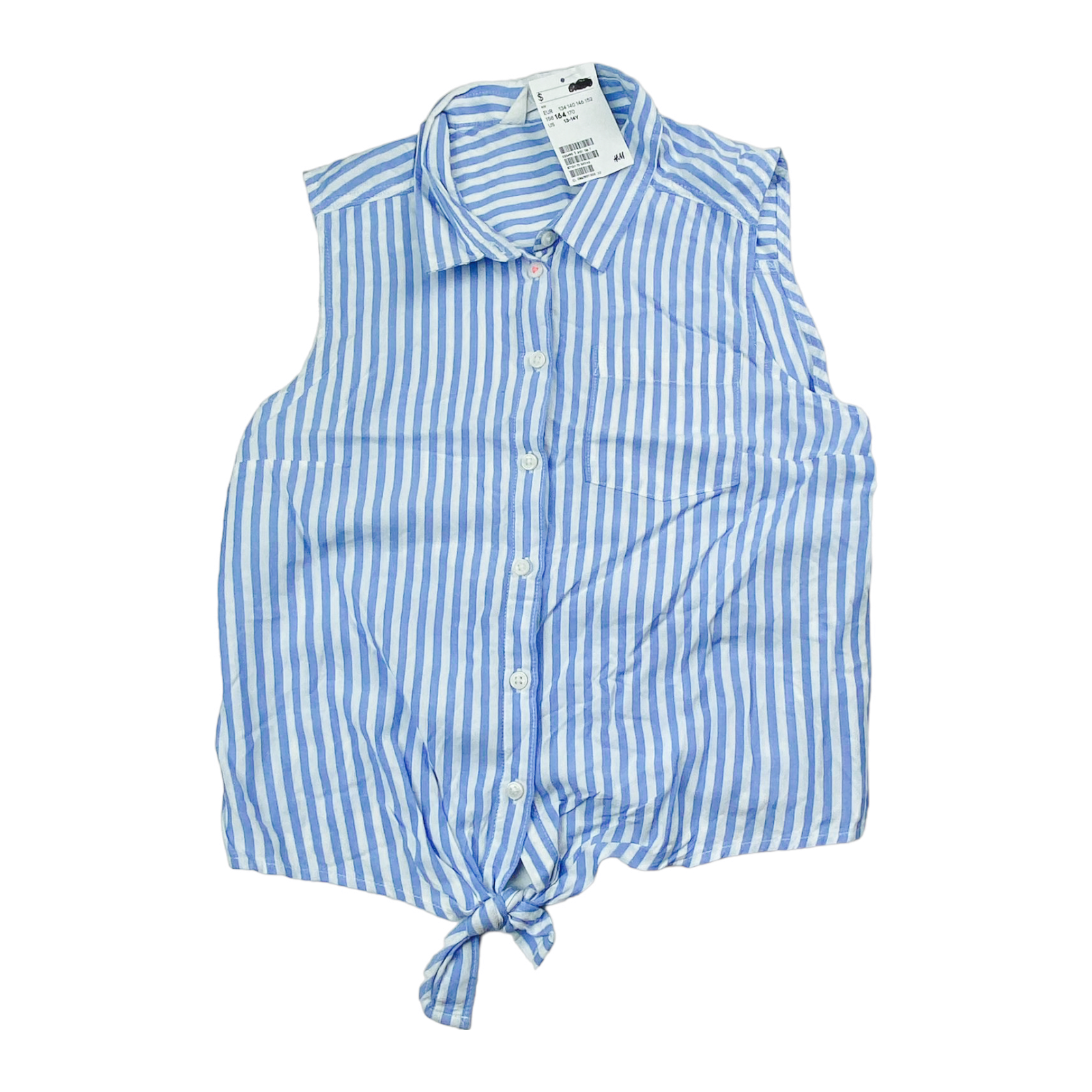 Blusa blanca con rayas azules Nueva con etiqueta Talla 13-14 años