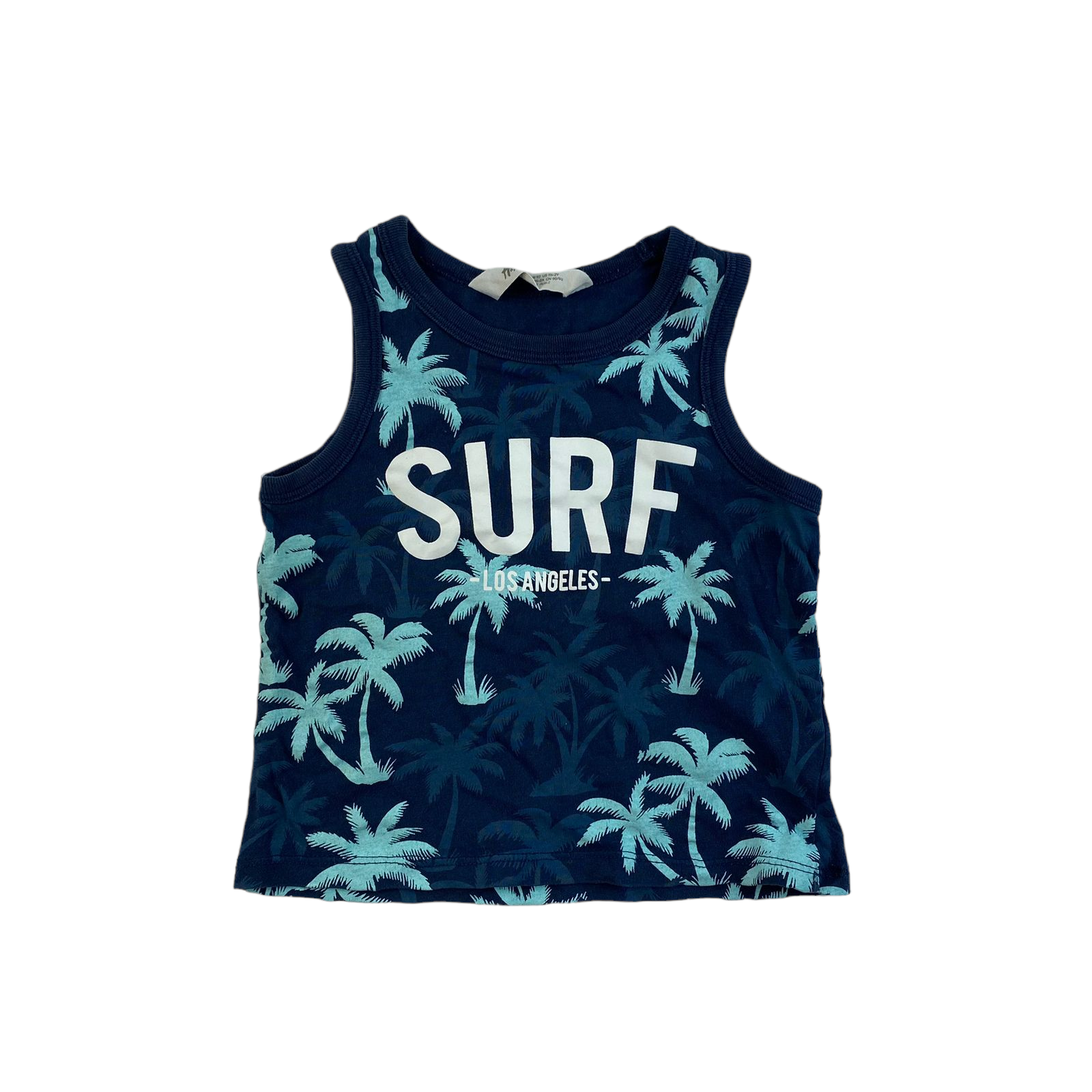 Polera sin manga azul Surf con palmeras