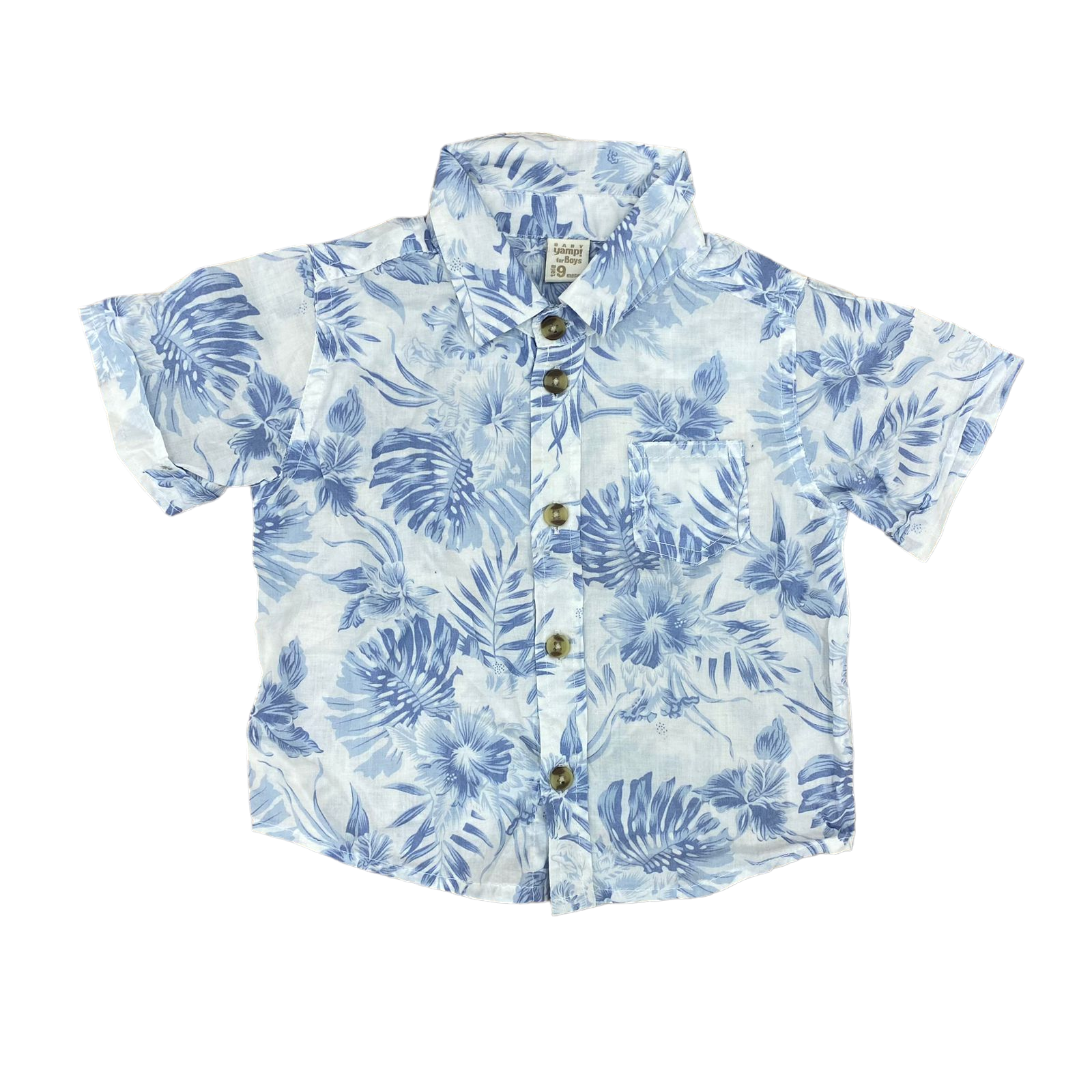 Camisa blanca con diseño de hojas azules