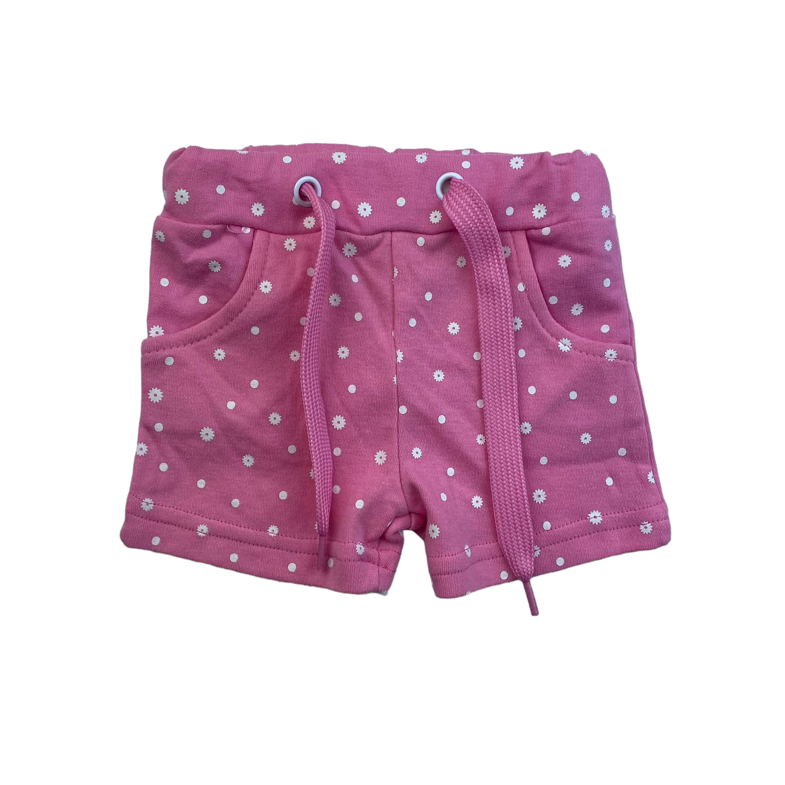 Short rosado con flores blancas y cordones