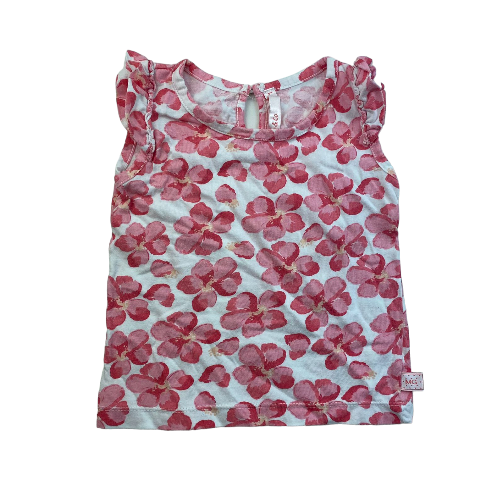 Polera floreada con rosado y fucsia