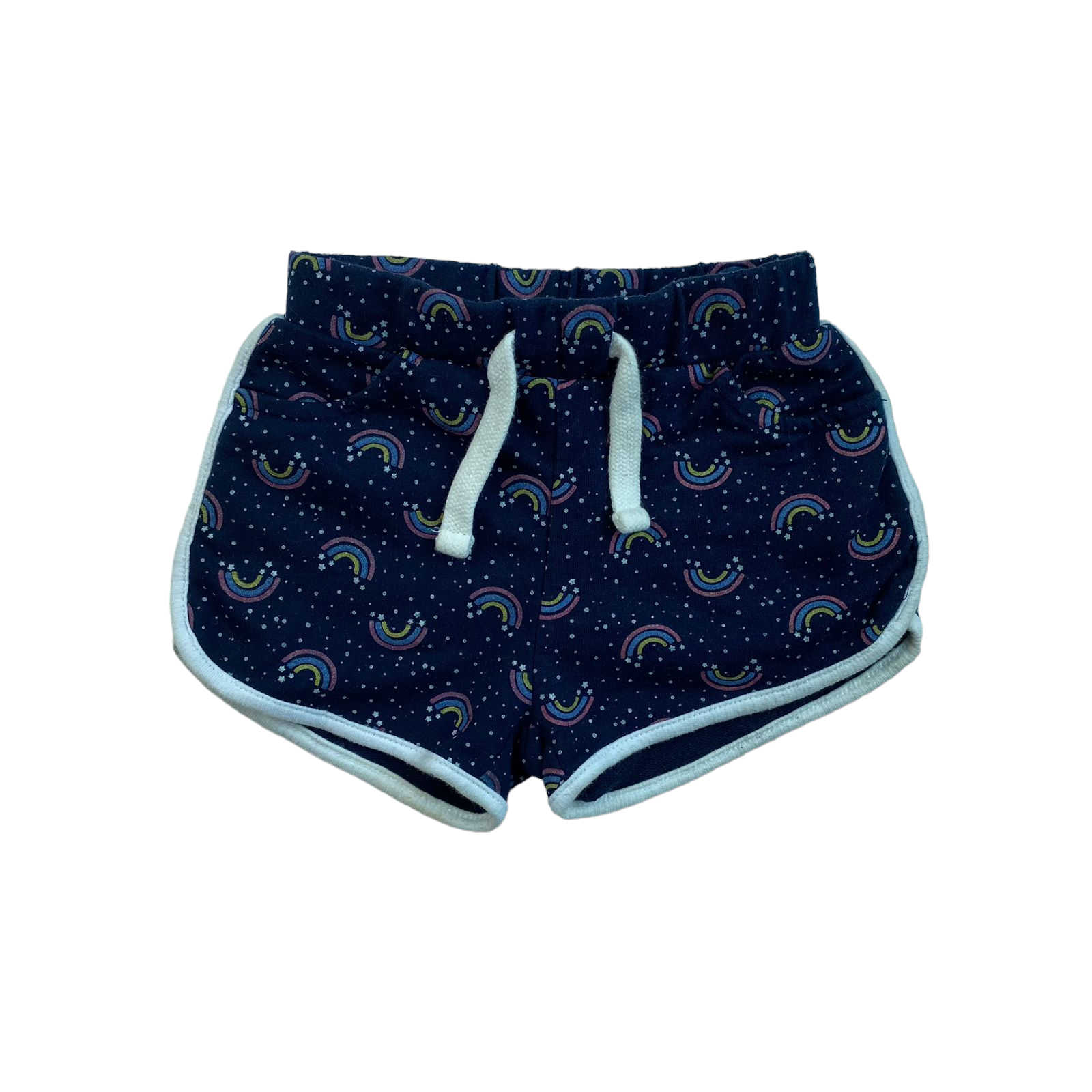 Short azul oscuro con cordones blancos y arcoiris