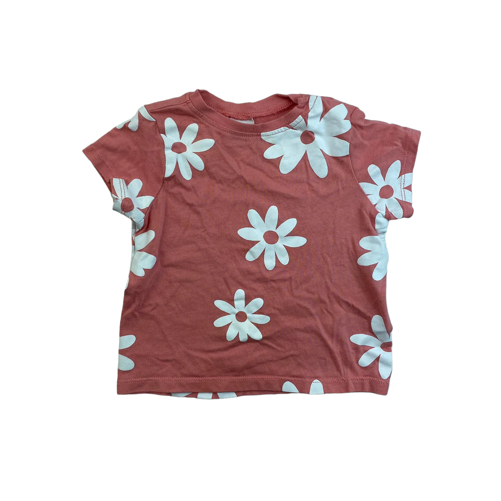 Polera damasco con flores blancas