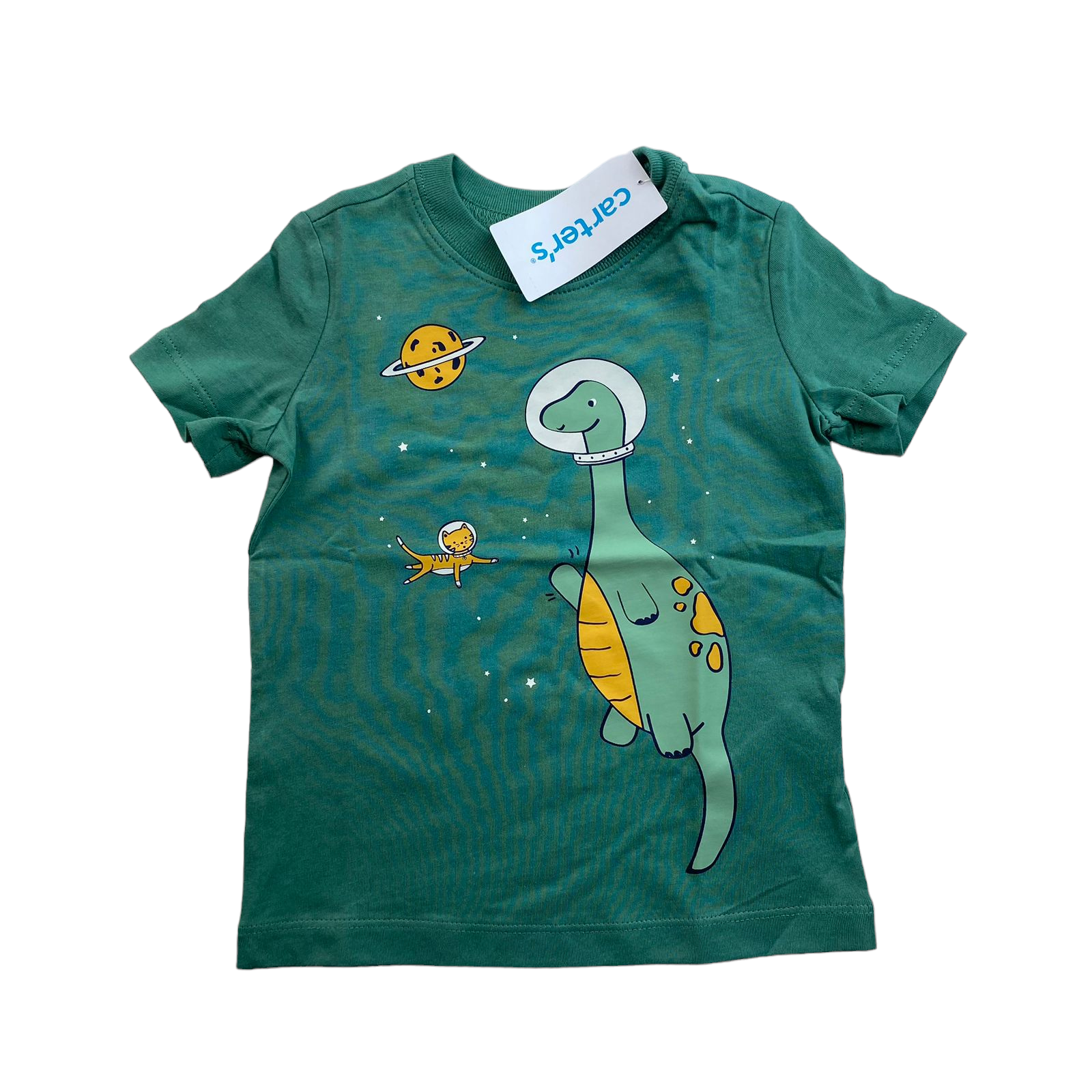 Polera verde con diseño de dinosaurios nueva con etiqueta