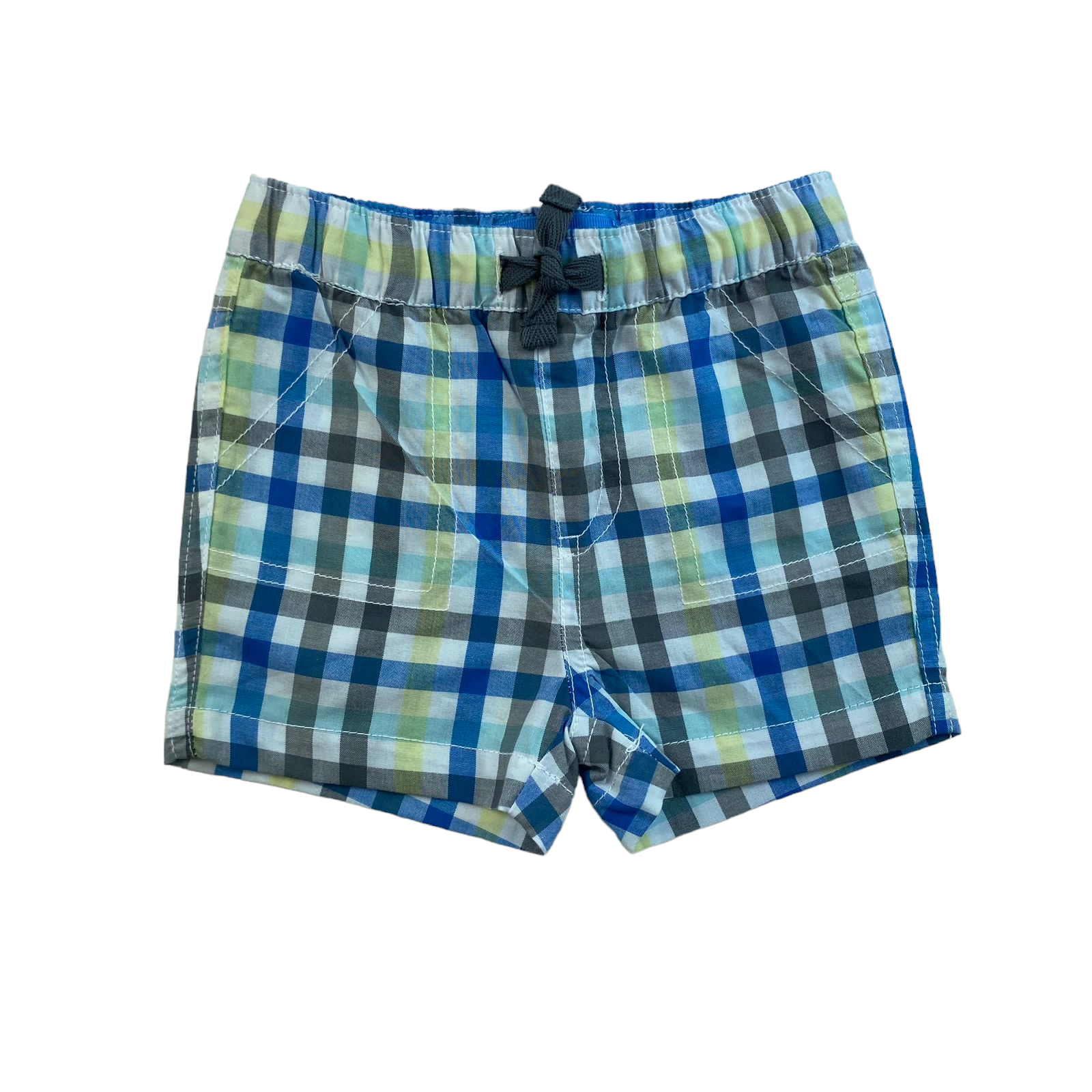 Short cuadrille blanco con azul y verde con pretina y cordones