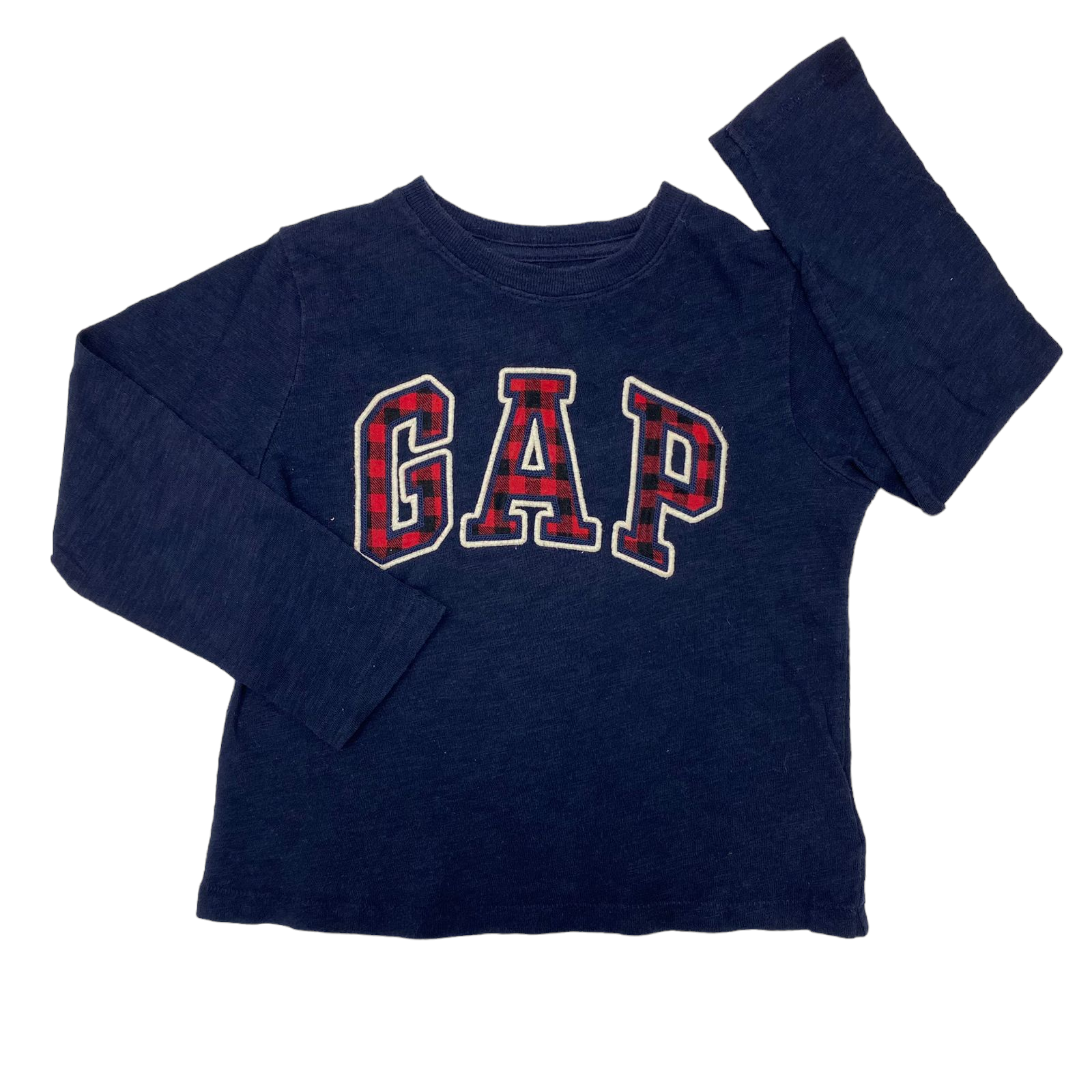 Polera manga larga azul oscuro con letras cuadrille "GAP"