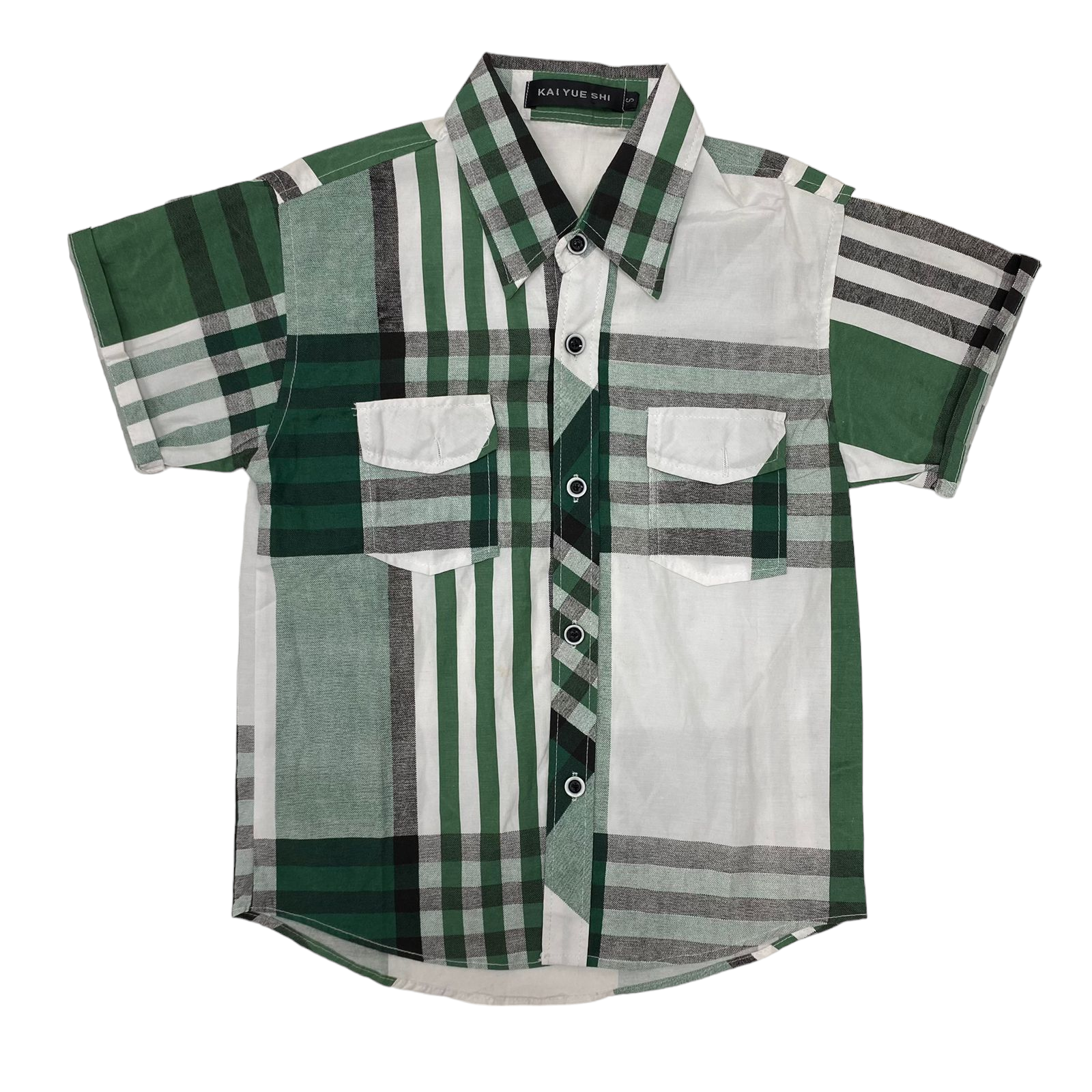 Camisa con rayas y cuadros verde blanco y negro