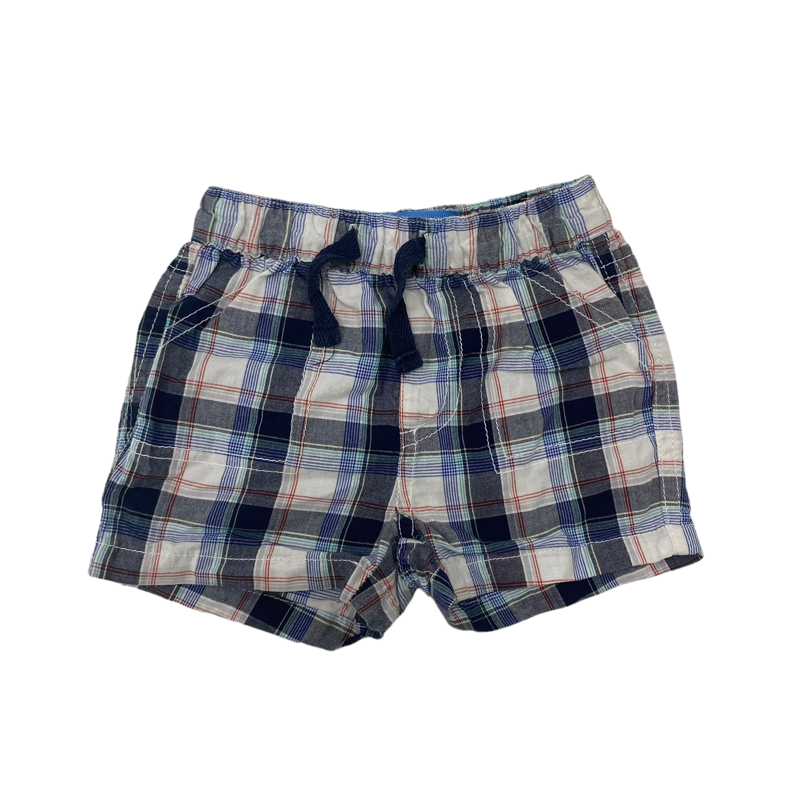 Short cuadrille azul y blanco con pretina y cordones