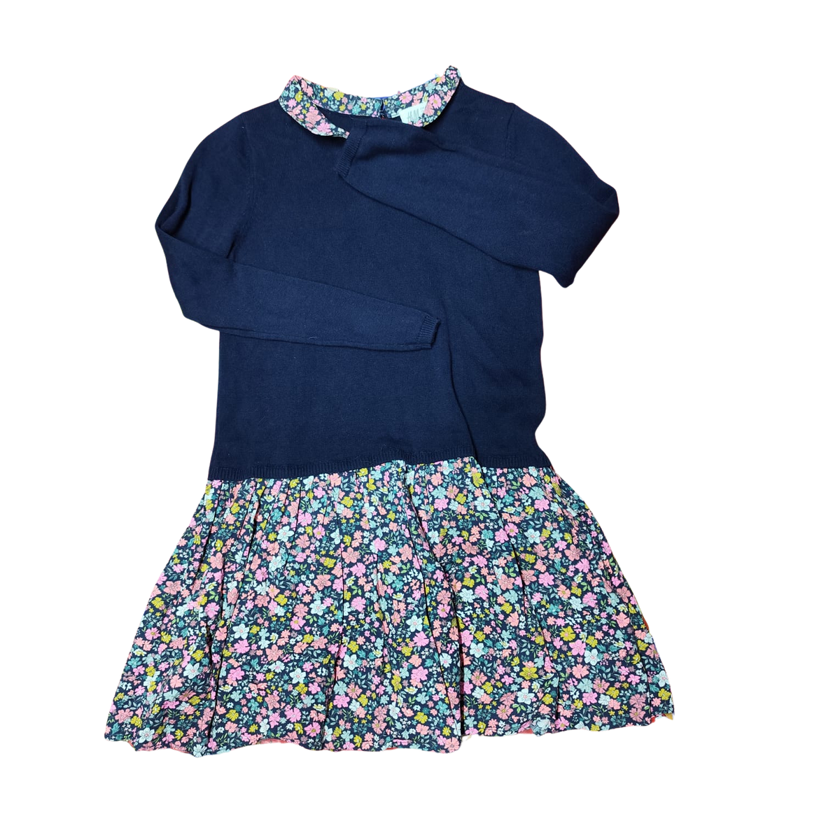 Vestido manga larga azul floreado