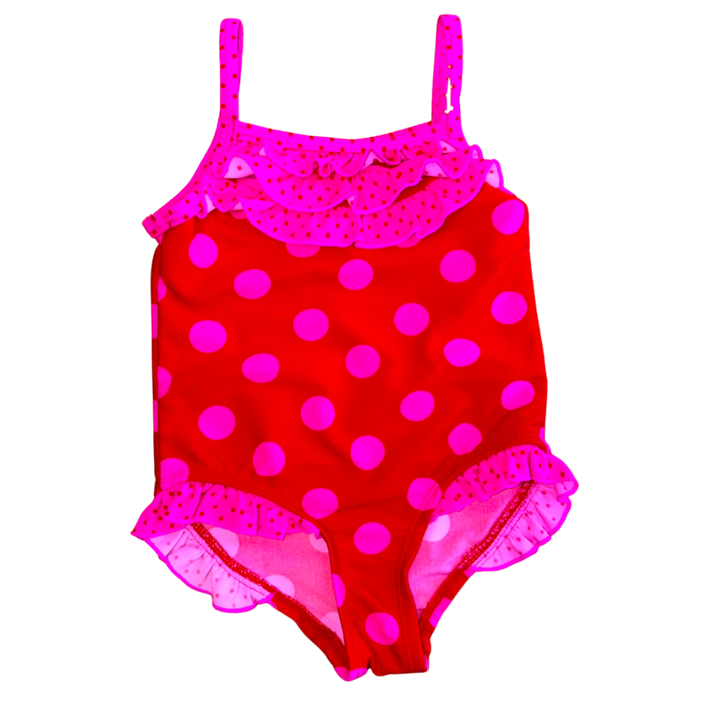 Traje de baño Carter's rojo con puntos rosa y encaje