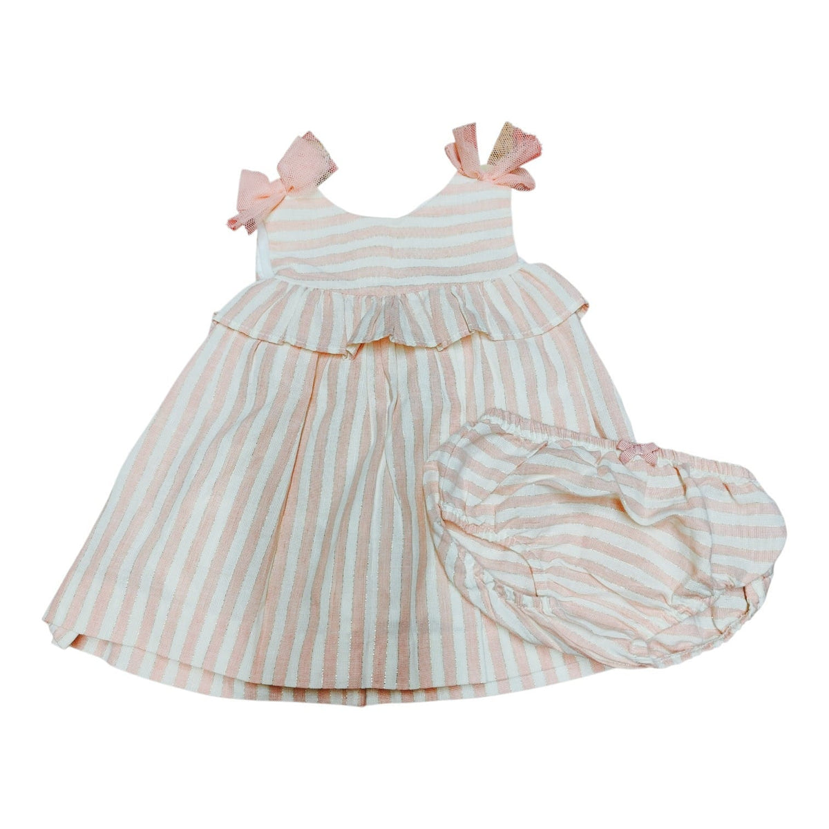 Vestido a rayas rosado y blanco con cubrepañal