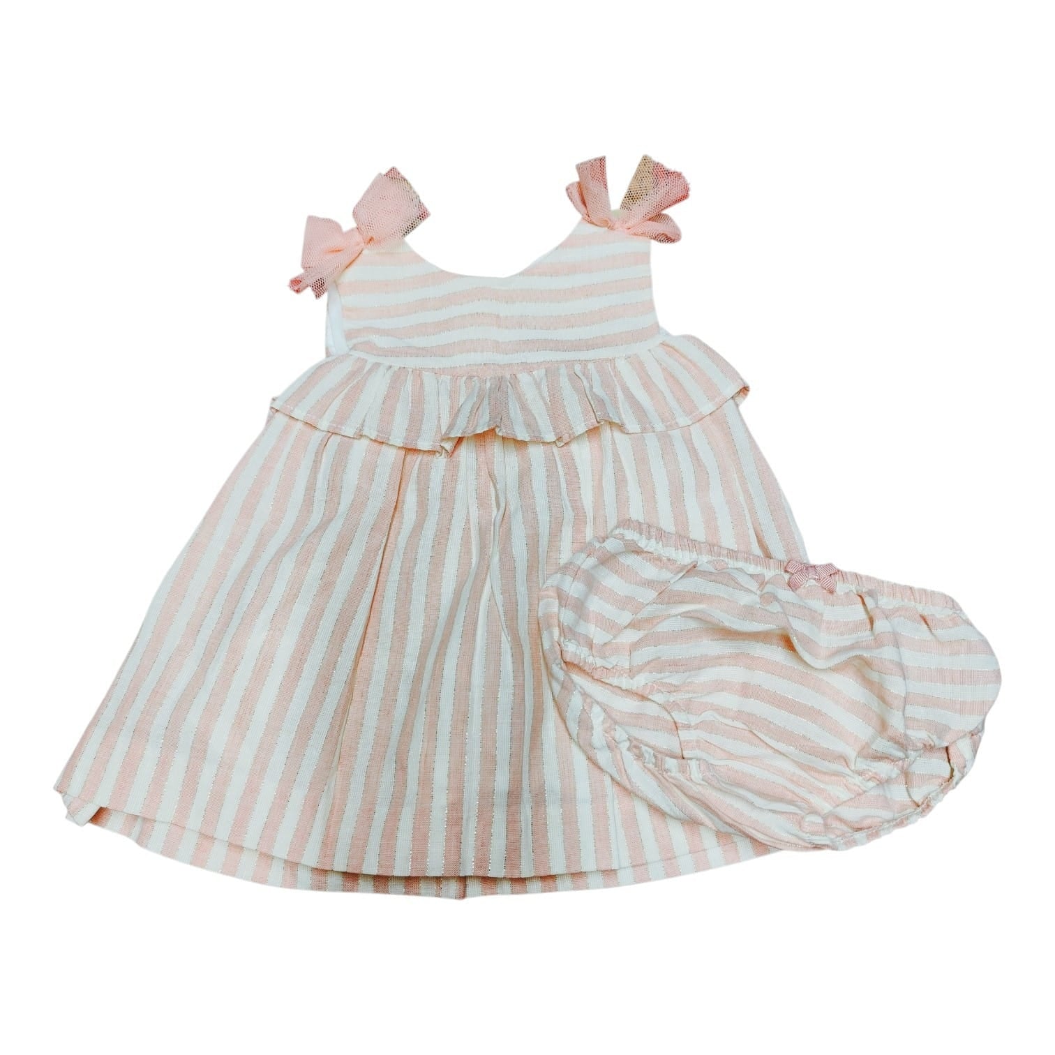 Vestido a rayas rosado y blanco con cubrepañal