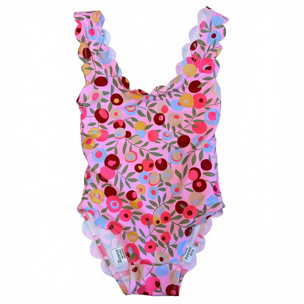 Traje de Baño Maria Pompon rosado con diseño de aceitunas